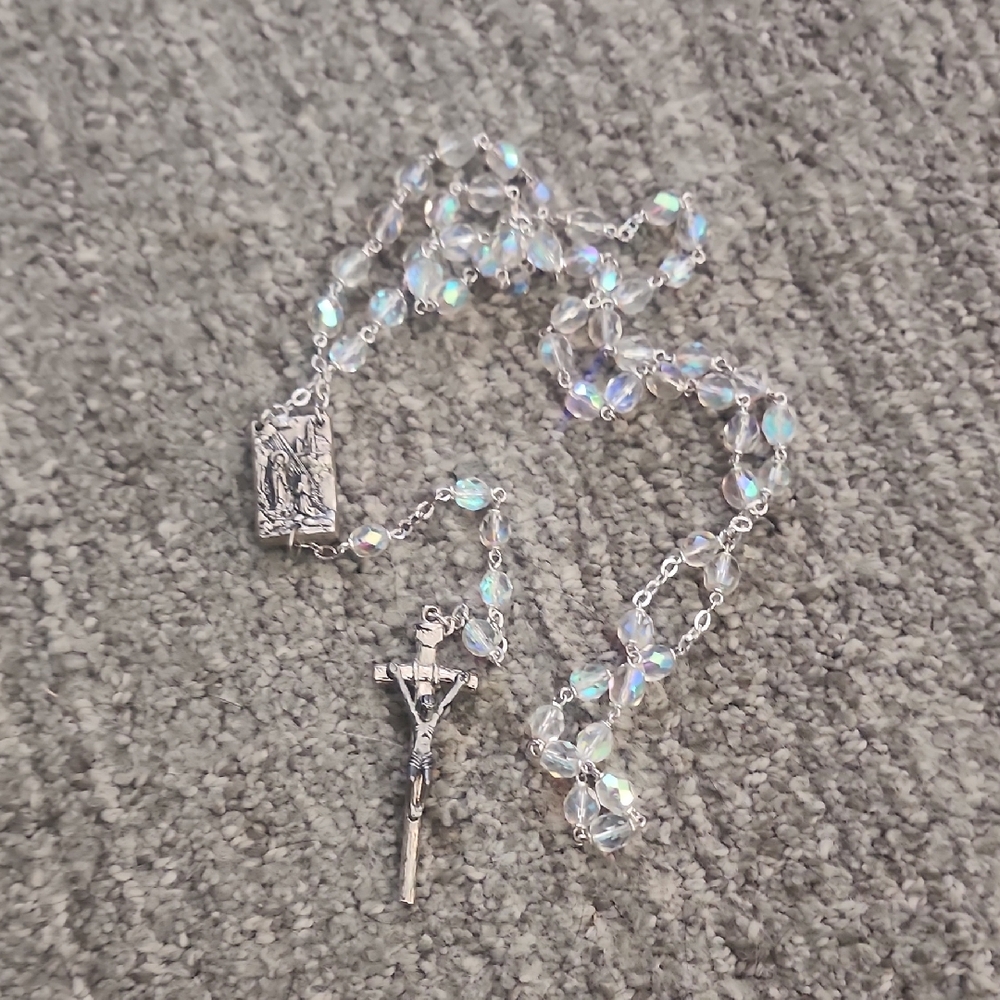 Rosary Aurora Borealis Crystal Beads Relic Catholic Religious Italy Vintage